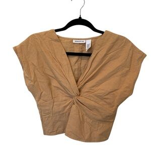 MIDNIGHT SKY | Women's Tan Twist-Front Crop Top Linen Blend size M